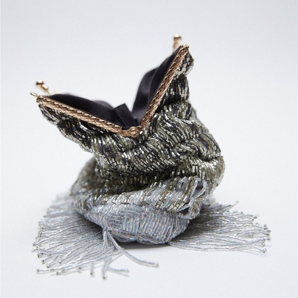 Zara Multi Color Heavily Beaded Fringe Evening Shoulder Bag Hand Pouch Pouch - Picture 2 of 10